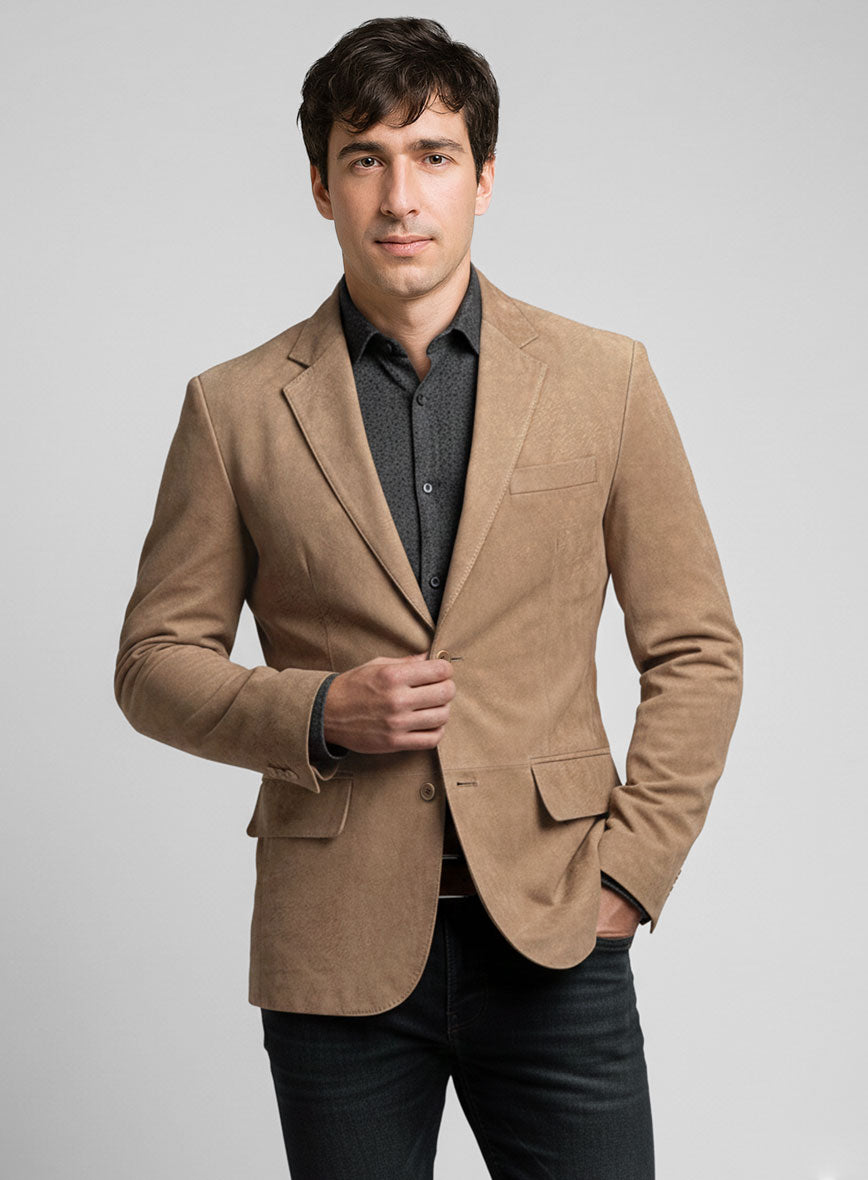 Dusty Beige Suede Leather Blazer - StudioSuits