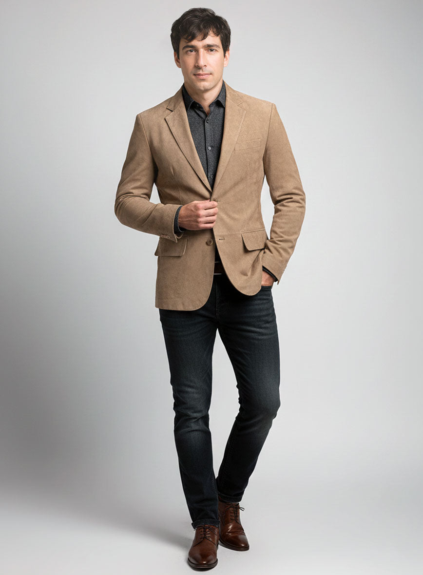 Dusty Beige Suede Leather Blazer - StudioSuits