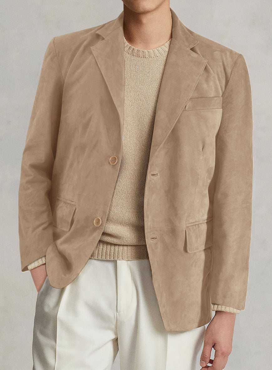 Dusty Beige Suede Leather Blazer - StudioSuits
