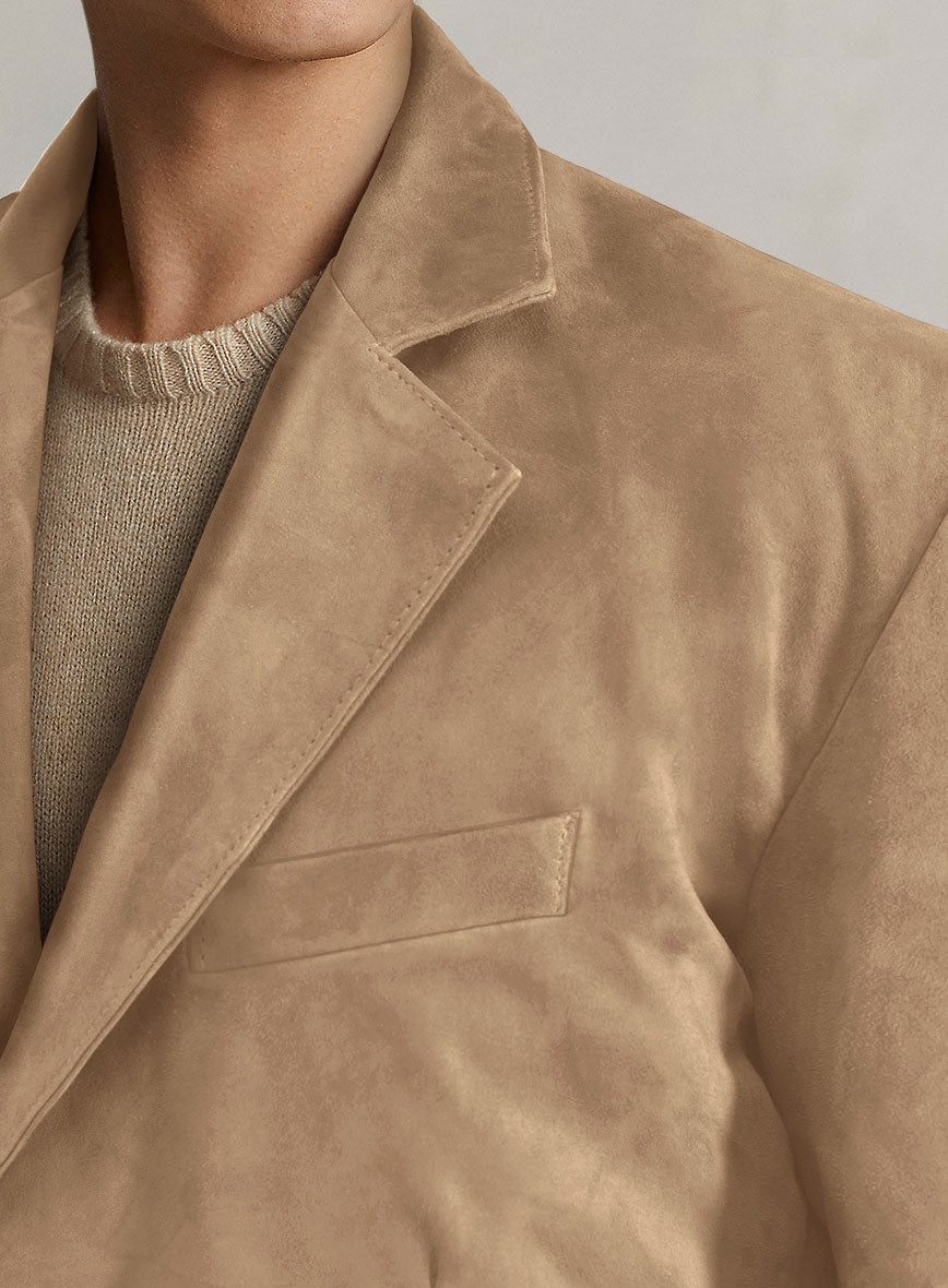 Dusty Beige Suede Leather Blazer - StudioSuits
