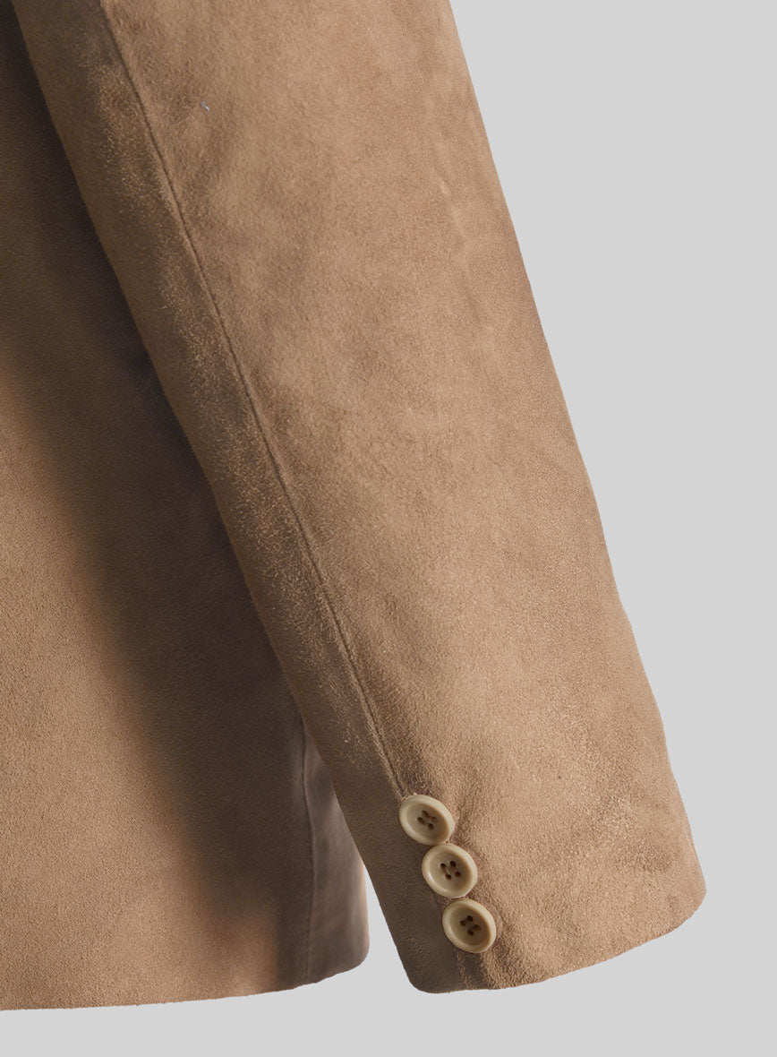 Dusty Beige Suede Leather Blazer - StudioSuits