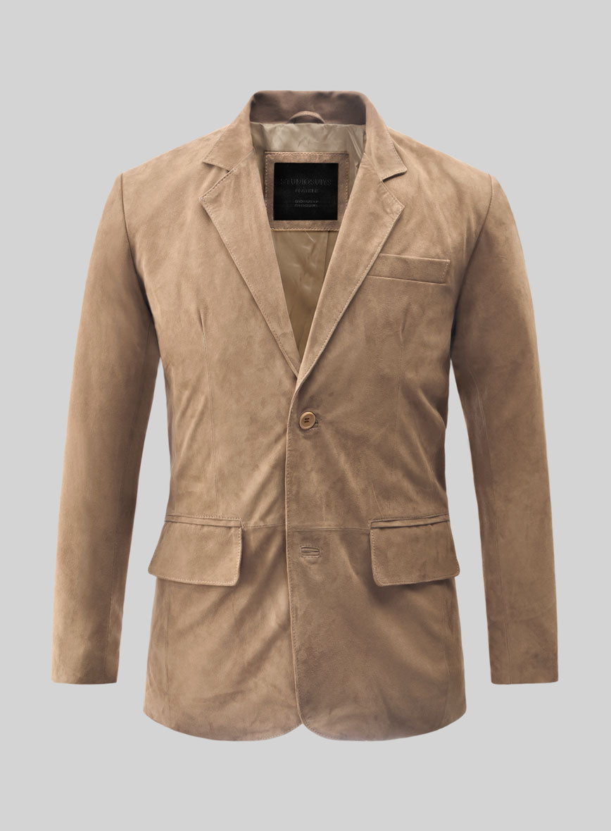 Dusty Beige Suede Leather Blazer - StudioSuits