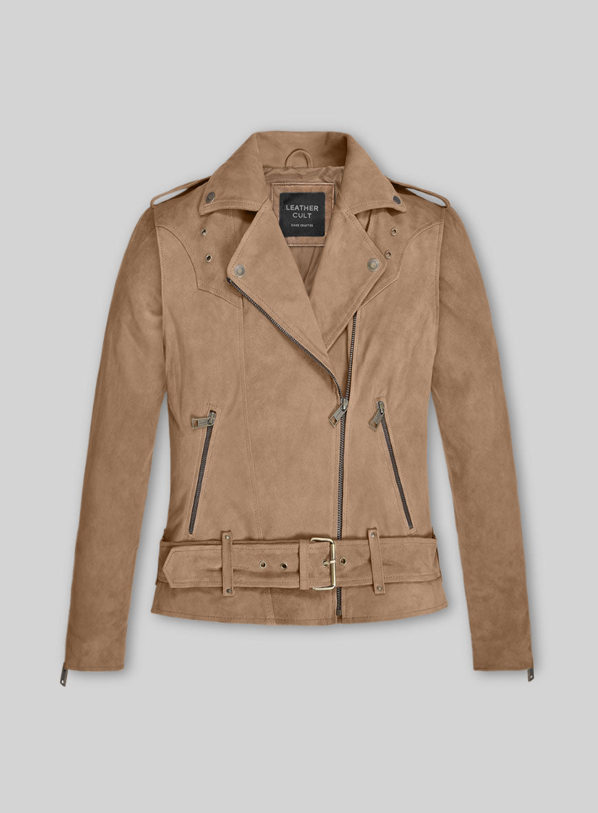 Dusty Beige Suede Leather Pea Coat - StudioSuits