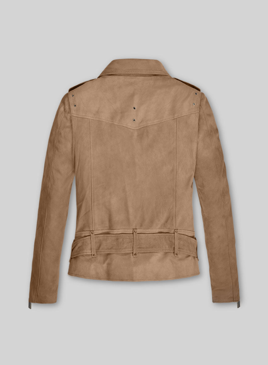 Dusty Beige Suede Leather Pea Coat - StudioSuits