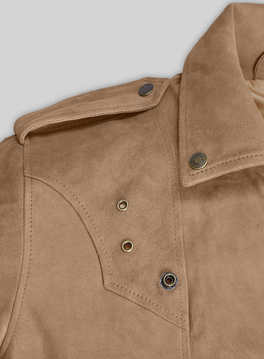 Dusty Beige Suede Leather Pea Coat - StudioSuits