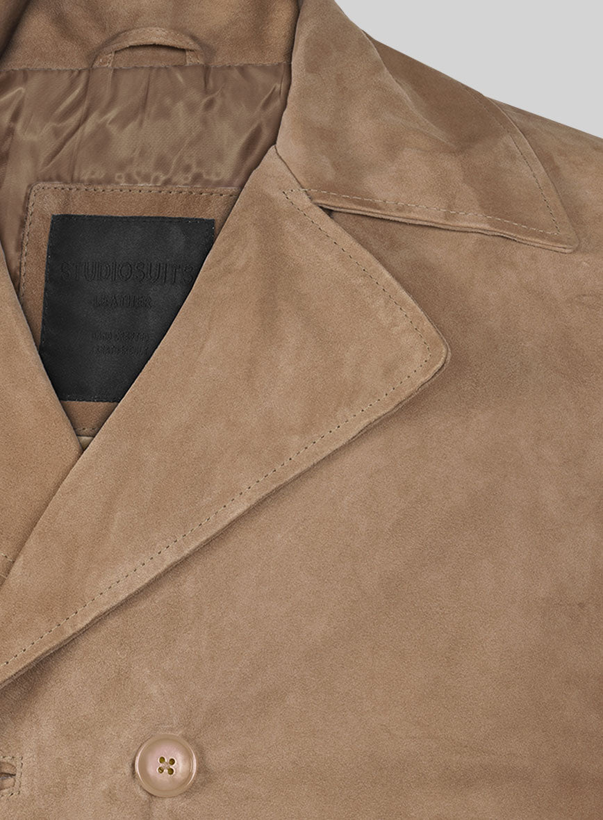 Dusty Beige Suede Leather Pea Coat - StudioSuits