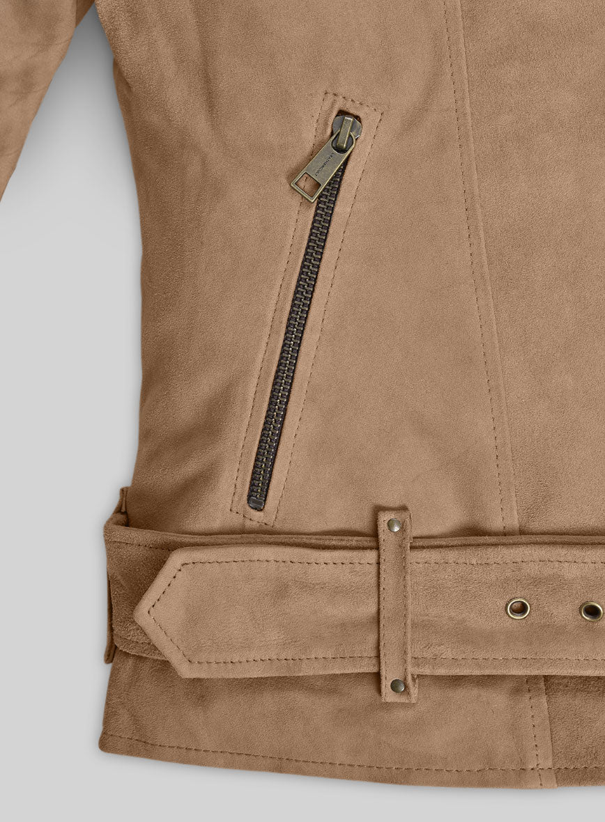 Dusty Beige Suede Leather Pea Coat - StudioSuits