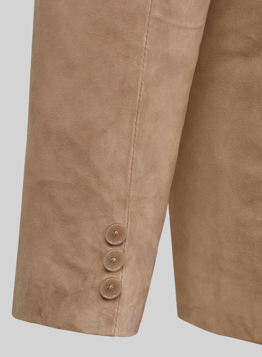 Dusty Beige Suede Leather Pea Coat - StudioSuits