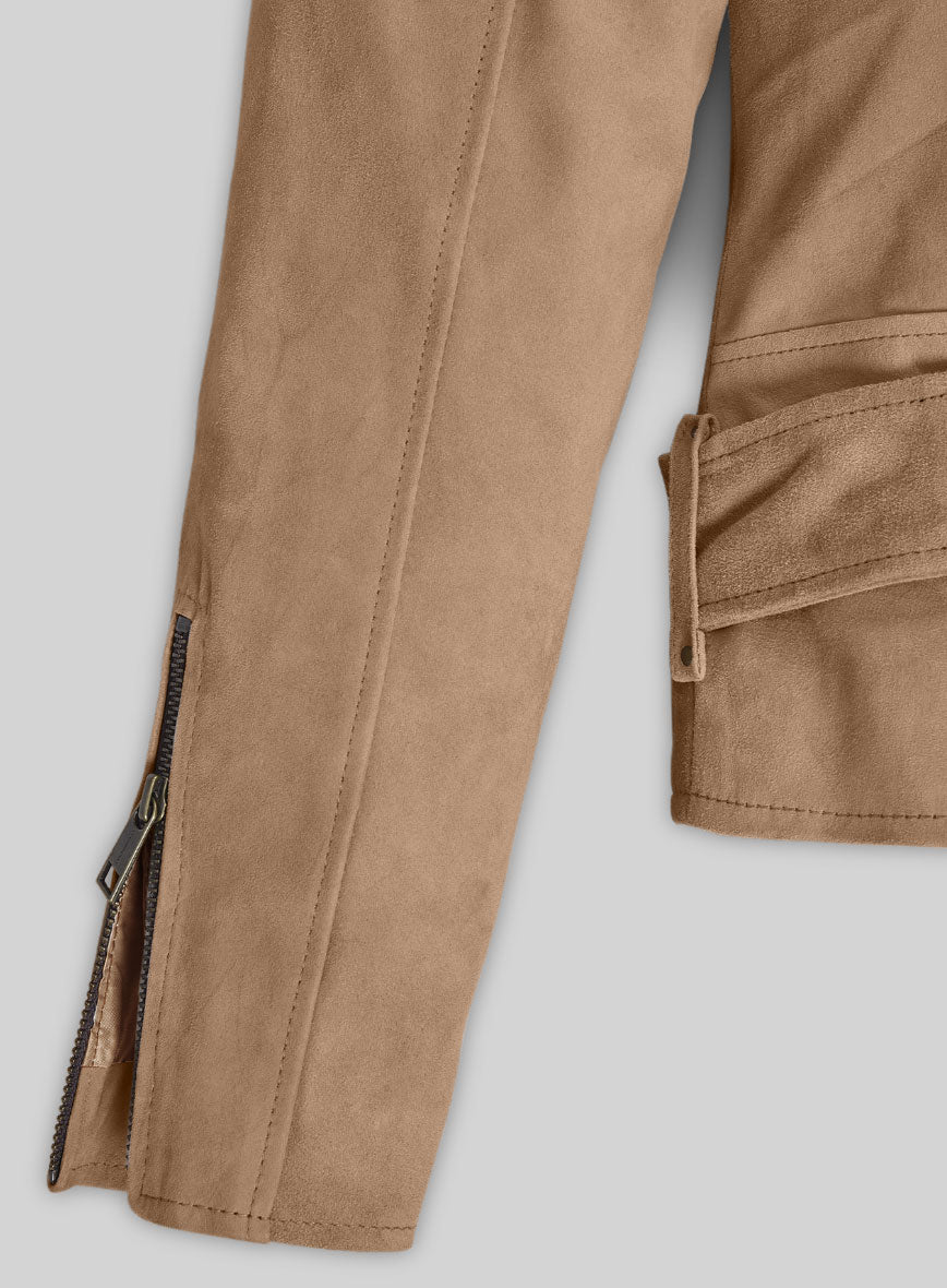 Dusty Beige Suede Leather Pea Coat - StudioSuits