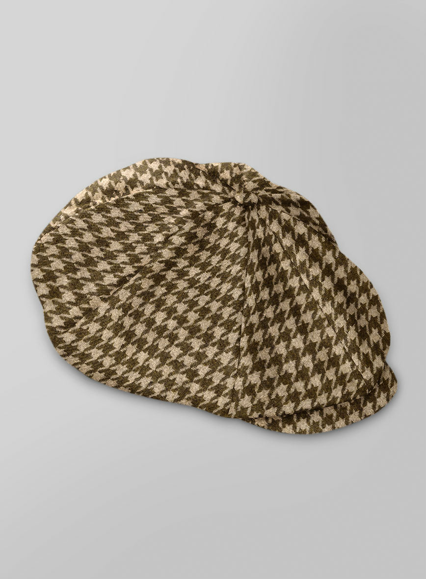 Vintage Brown and Cream Houndstooth Baker  Cap Earth Brown Houndstooth Tweed Newsboy Cap – StudioSuits main image 4