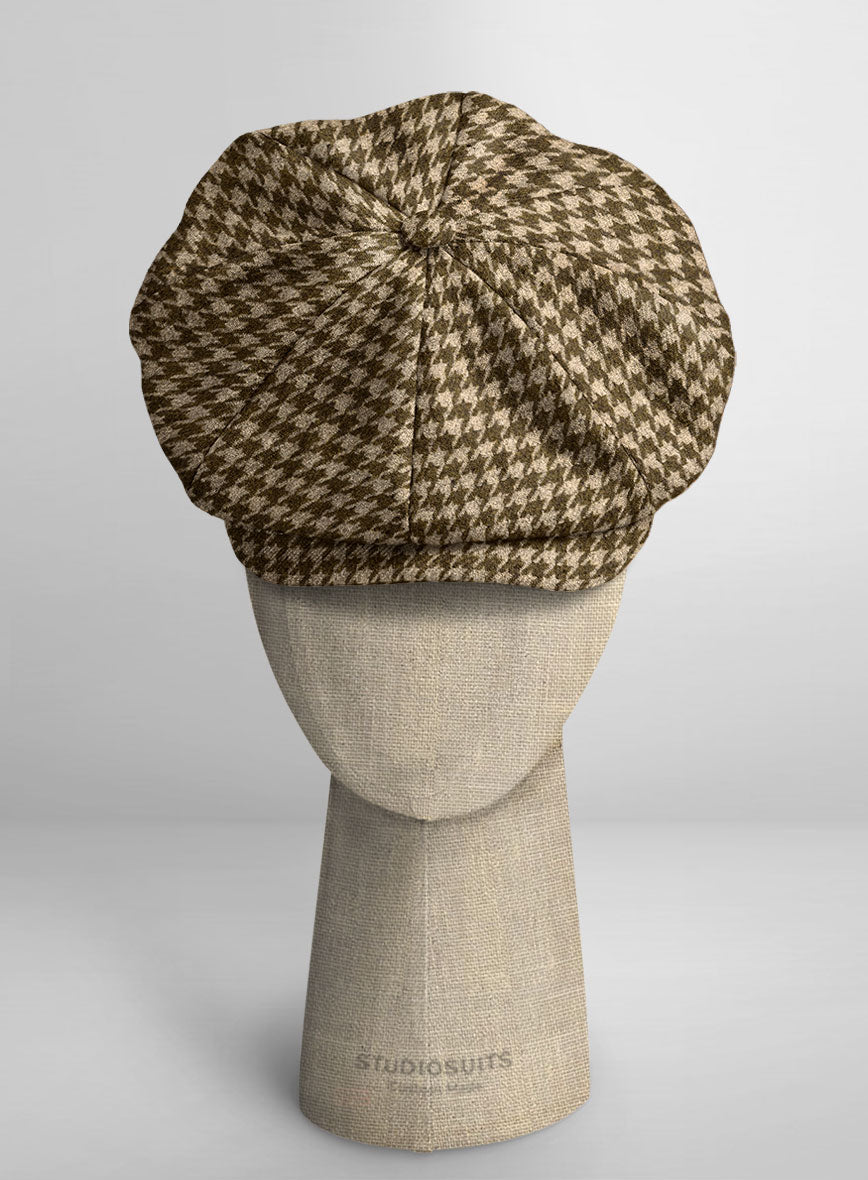 Earth Brown Houndstooth Tweed Newsboy Cap - StudioSuits