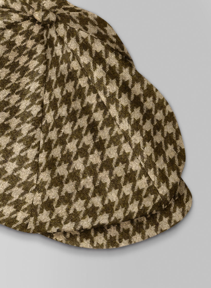 Earth Brown Houndstooth Tweed Newsboy Cap - StudioSuits