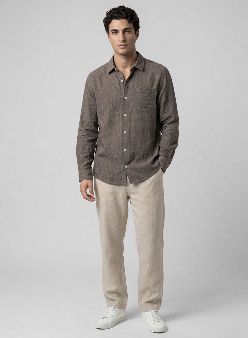 Earthen Taupe Pure Linen Shirt - StudioSuits