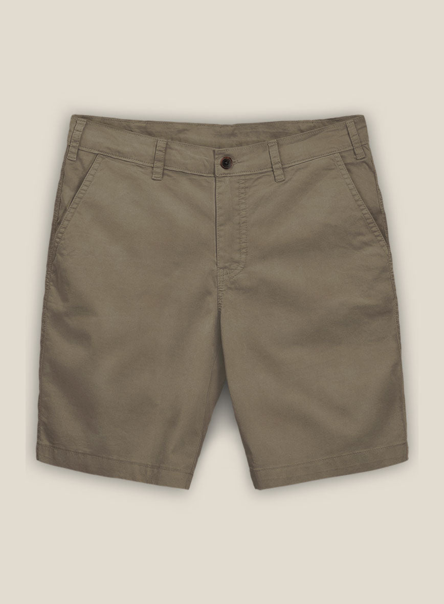 Earthy Brown Cotton Power Stretch Chino Shorts - StudioSuits