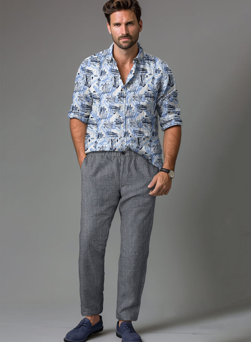 Easy Pants Italian Khyber Gray Blue Linen - StudioSuits