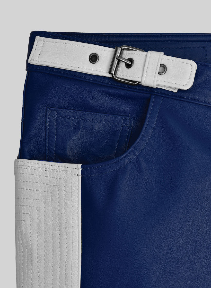 ElectraBlend Moto Rich Blue Leather Pants - StudioSuits