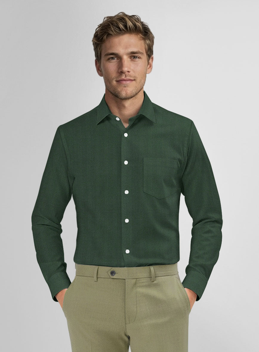 Elite Green Herringbone Cotton Shirt - StudioSuits