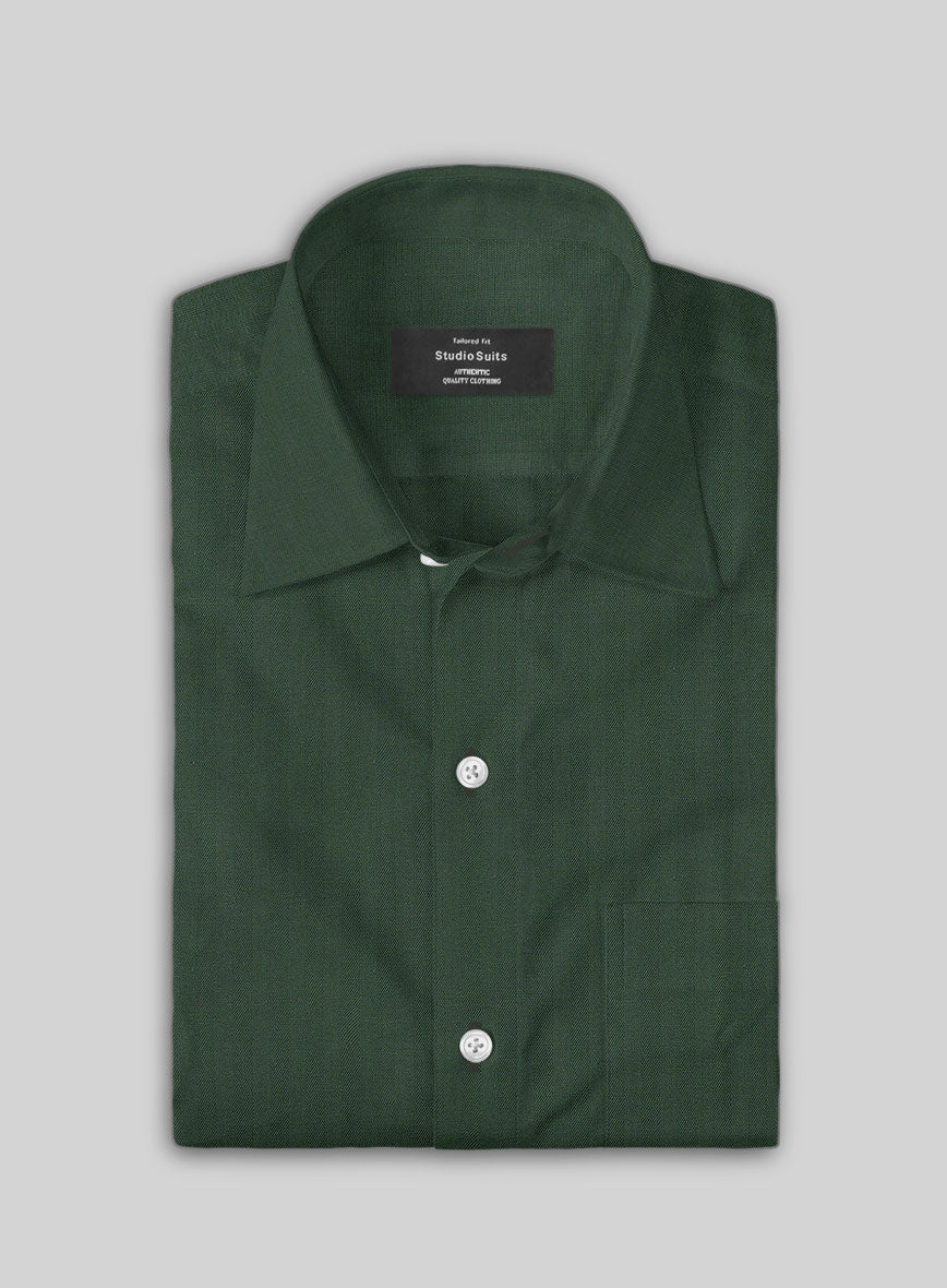 Elite Green Herringbone Cotton Shirt - StudioSuits