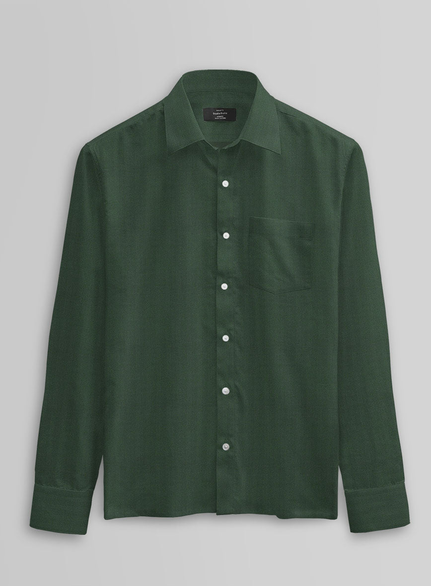 Elite Green Herringbone Cotton Shirt - StudioSuits