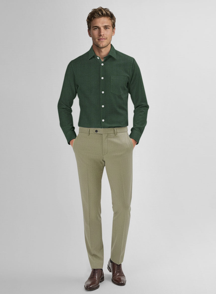 Elite Green Herringbone Cotton Shirt - StudioSuits