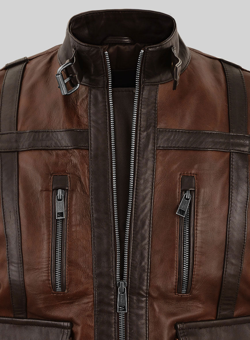 Elite Spanish Brown Moto Leather Vest - StudioSuits