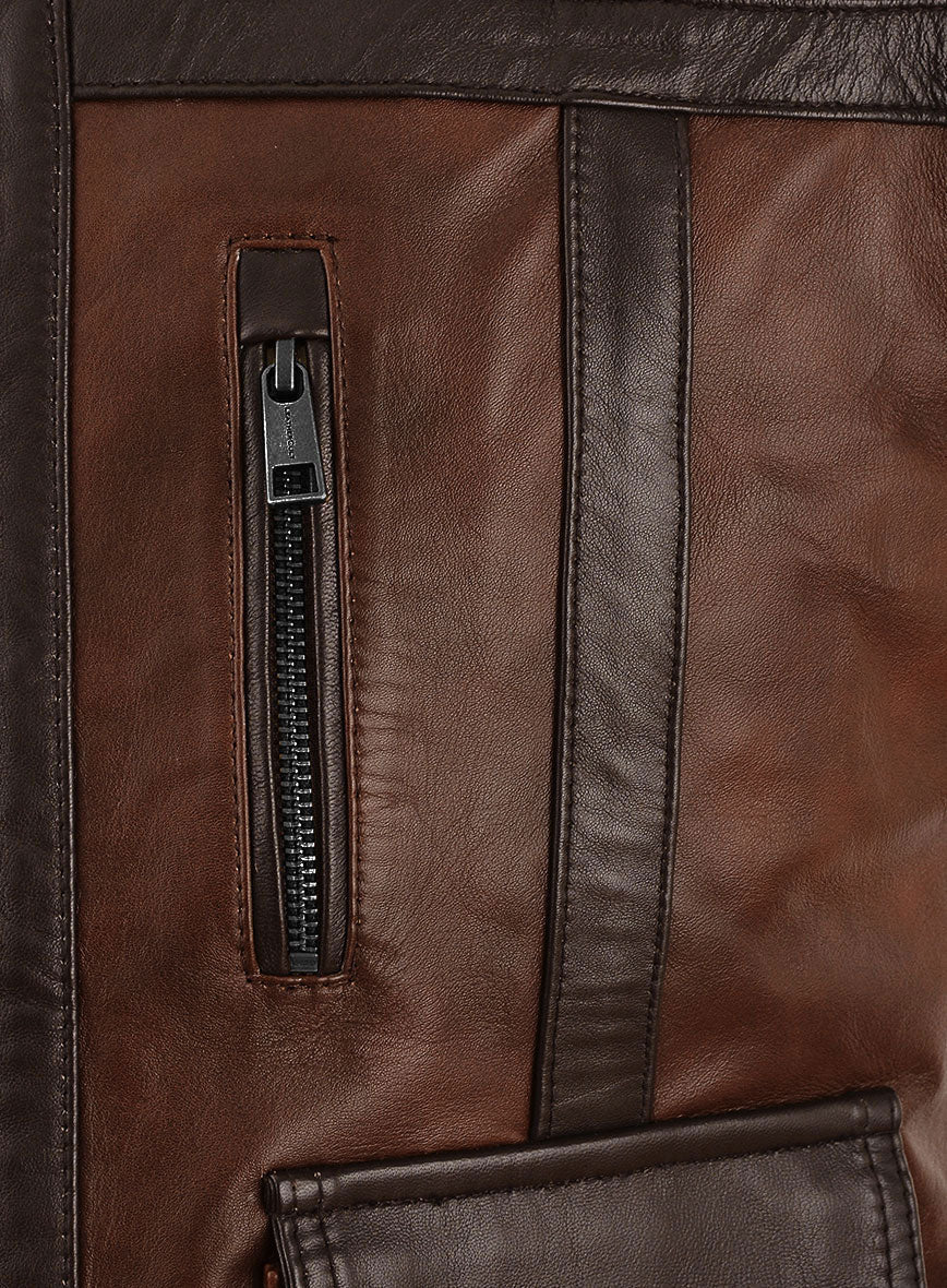 Elite Spanish Brown Moto Leather Vest - StudioSuits