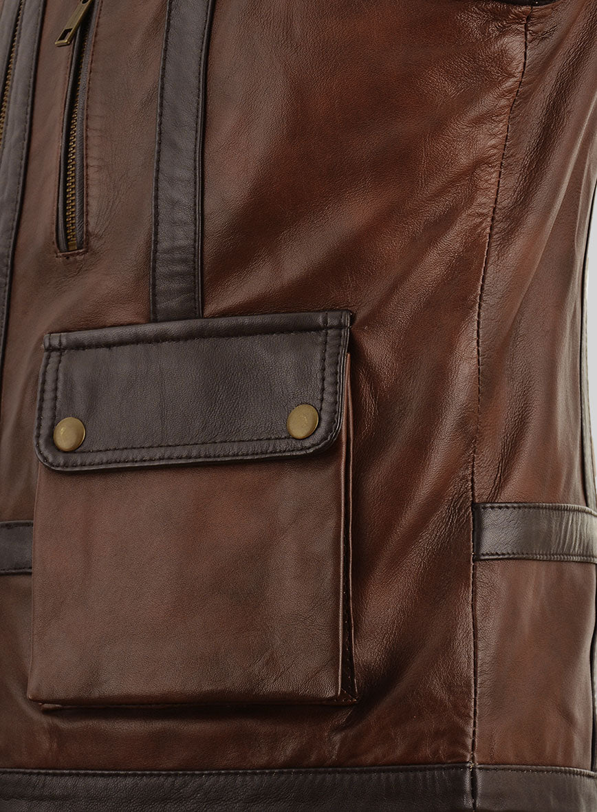 Elite Spanish Brown Moto Leather Vest - StudioSuits