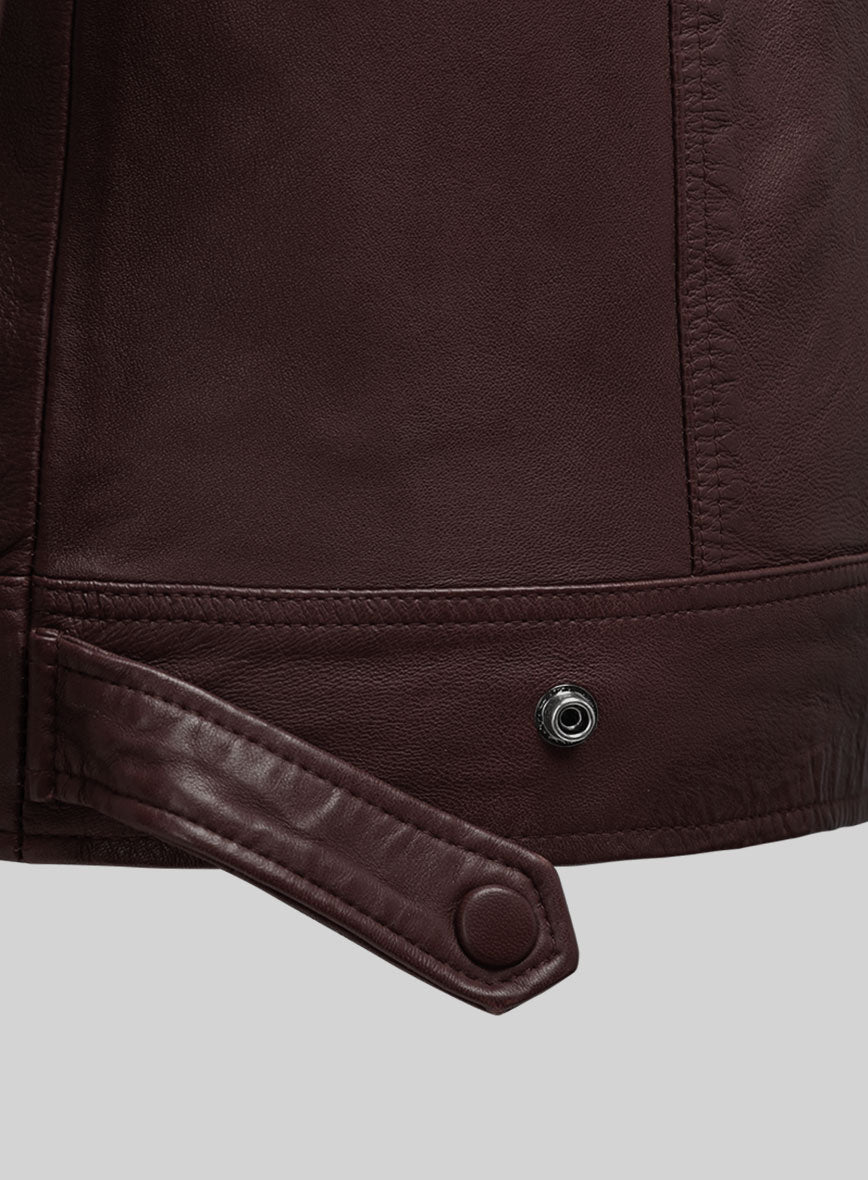 Emberstrike Burgundy Biker Leather Jacket - StudioSuits