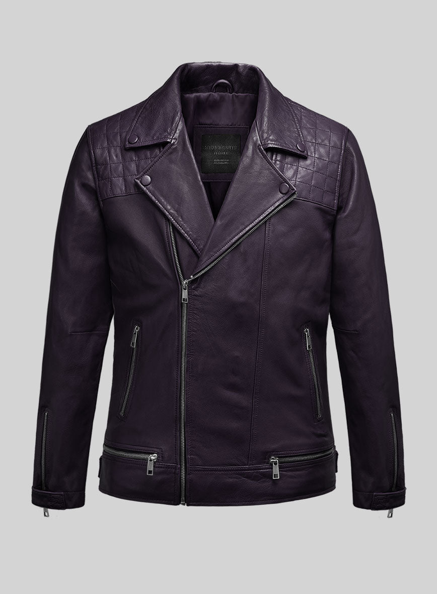 Emberstrike Purple Biker Leather Jacket - StudioSuits