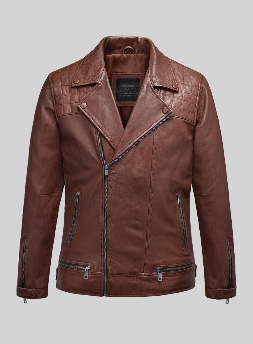 Emberstrike Tan Biker Leather Jacket - StudioSuits