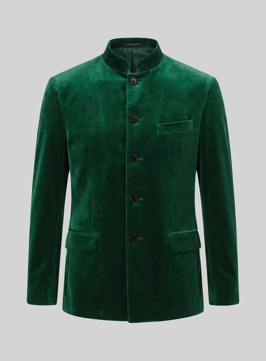 Emerald Green Velvet Nehru Jacket - StudioSuits