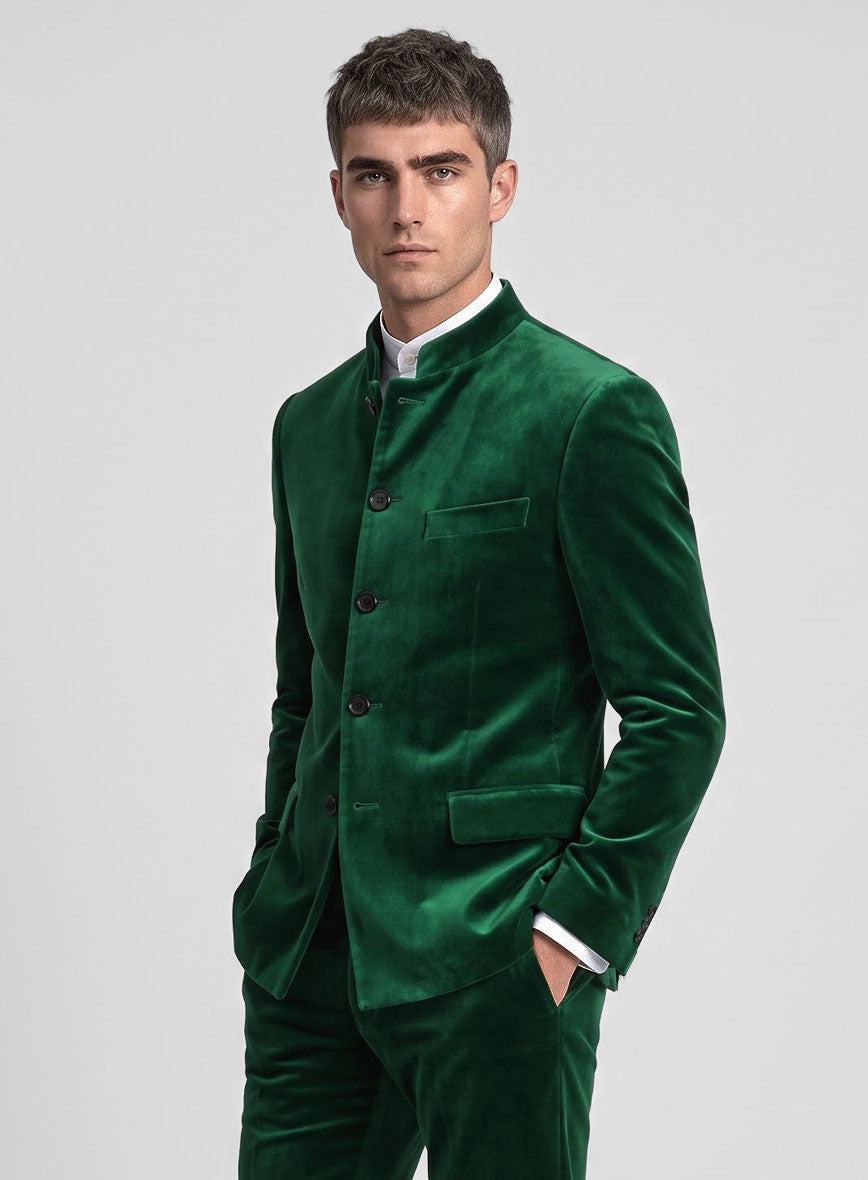 Emerald Green Velvet Nehru Jacket - StudioSuits
