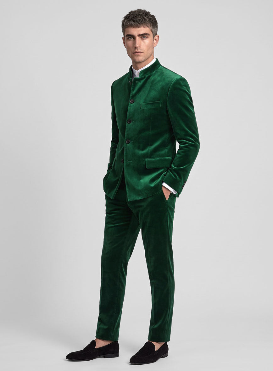 Emerald Green Velvet Nehru Jacket - StudioSuits
