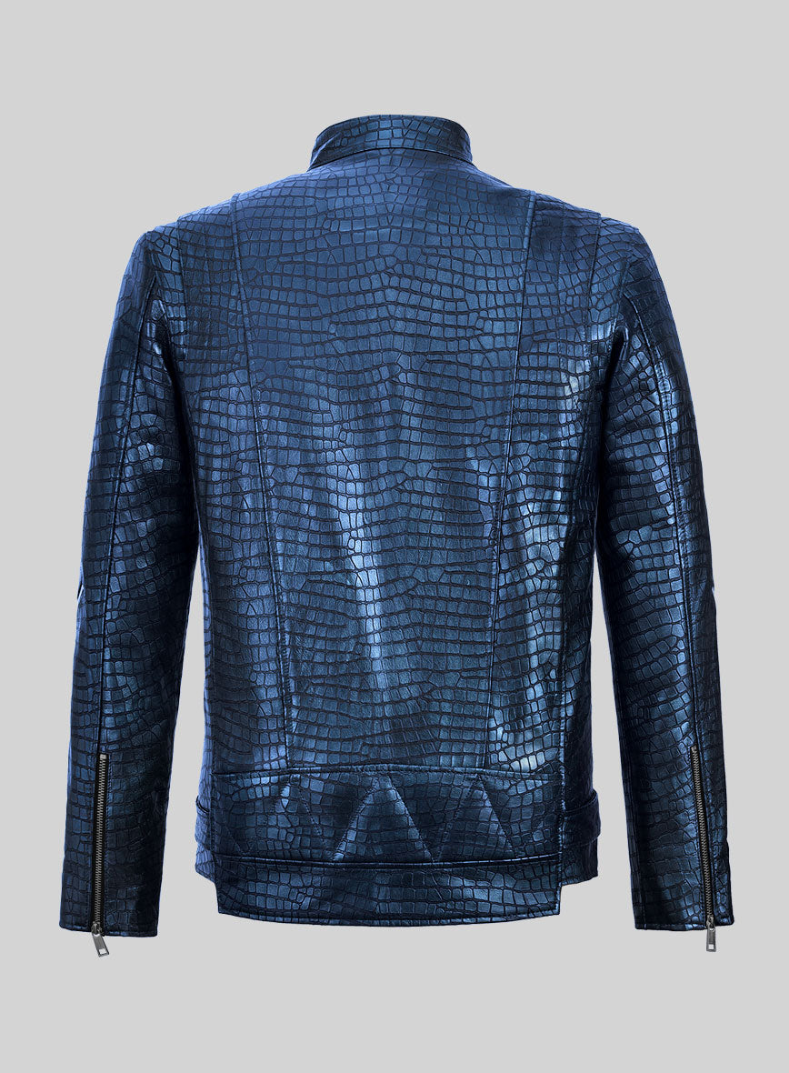 Enigmatic Croc Metallic Blue Leather Jacket – StudioSuits