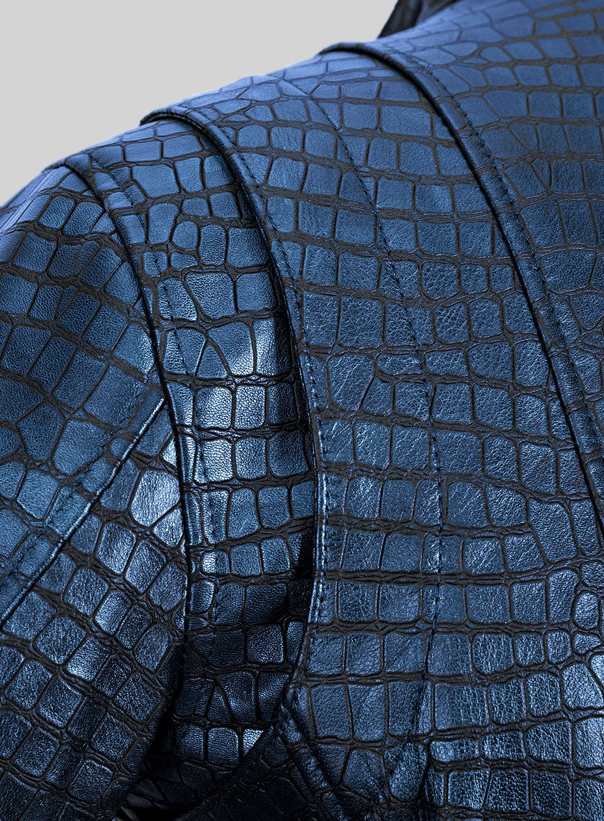 Enigmatic Croc Metallic Blue Leather Jacket – StudioSuits
