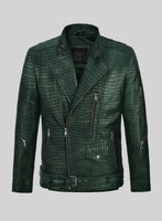 Enigmatic Croc Metallic Green Leather Jacket - StudioSuits