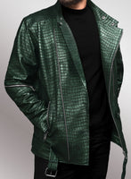 Enigmatic Croc Metallic Green Leather Jacket - StudioSuits