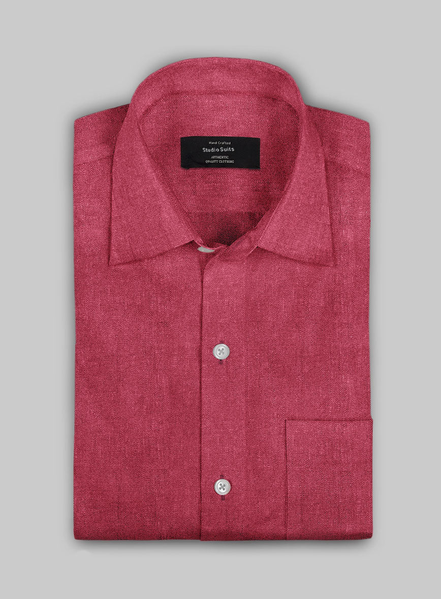 European Melon Red Linen Shirt - StudioSuits