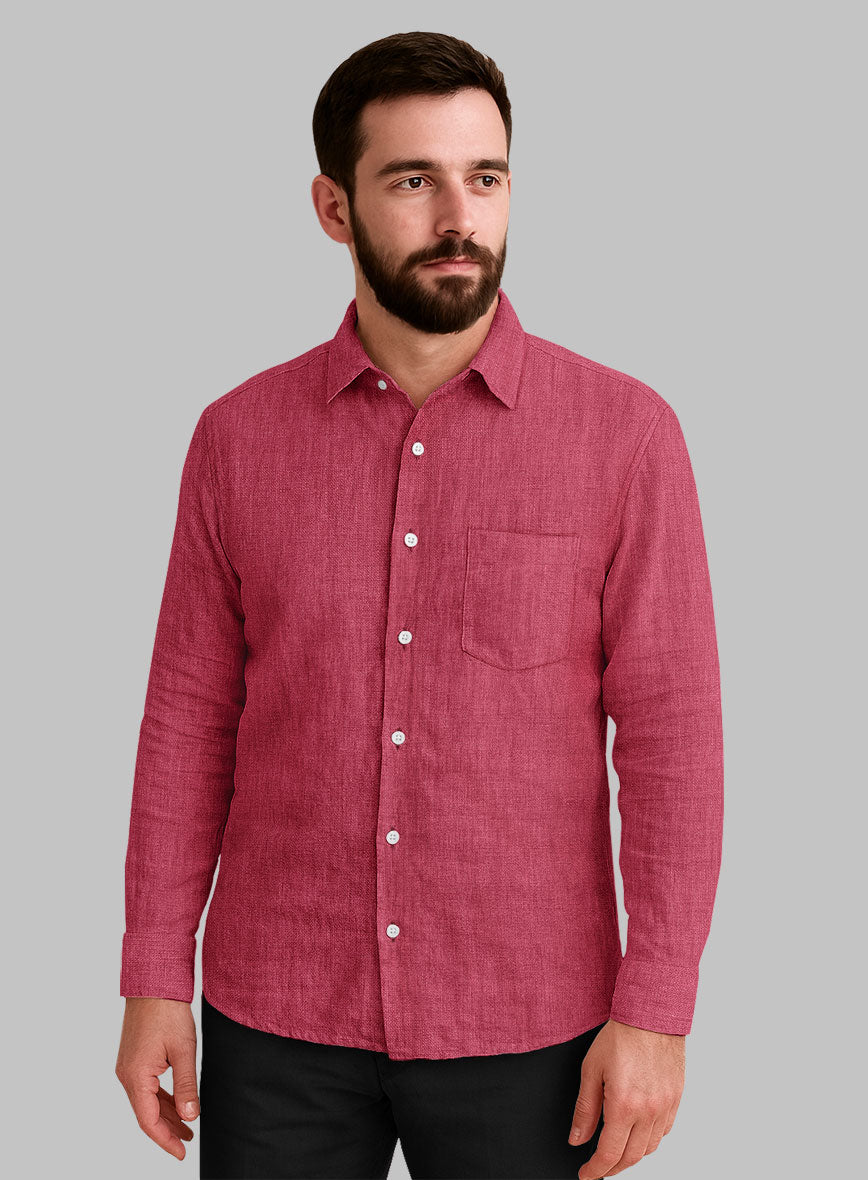 European Melon Red Linen Shirt - StudioSuits