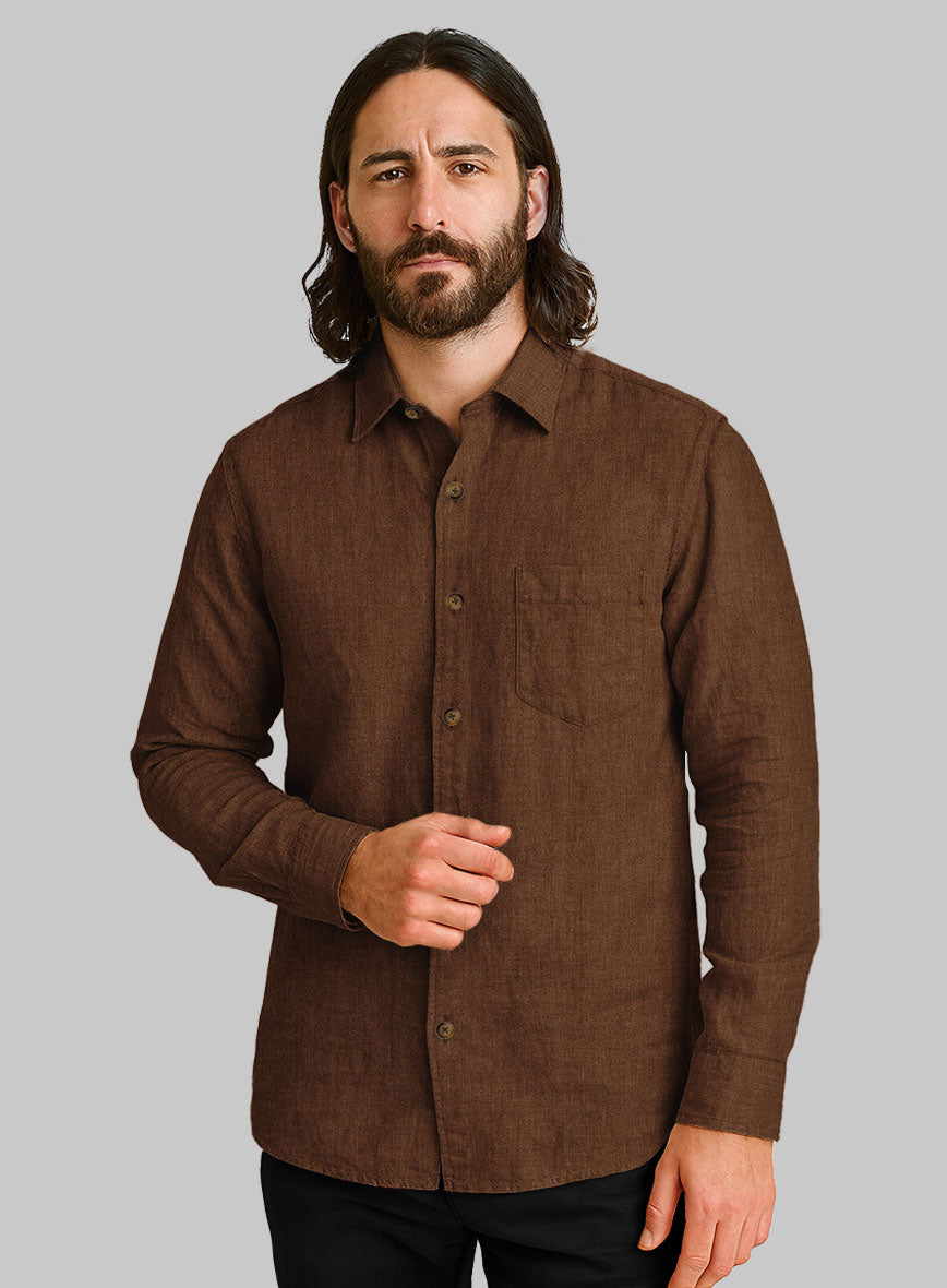 European Oak Brown Linen Shirt - StudioSuits