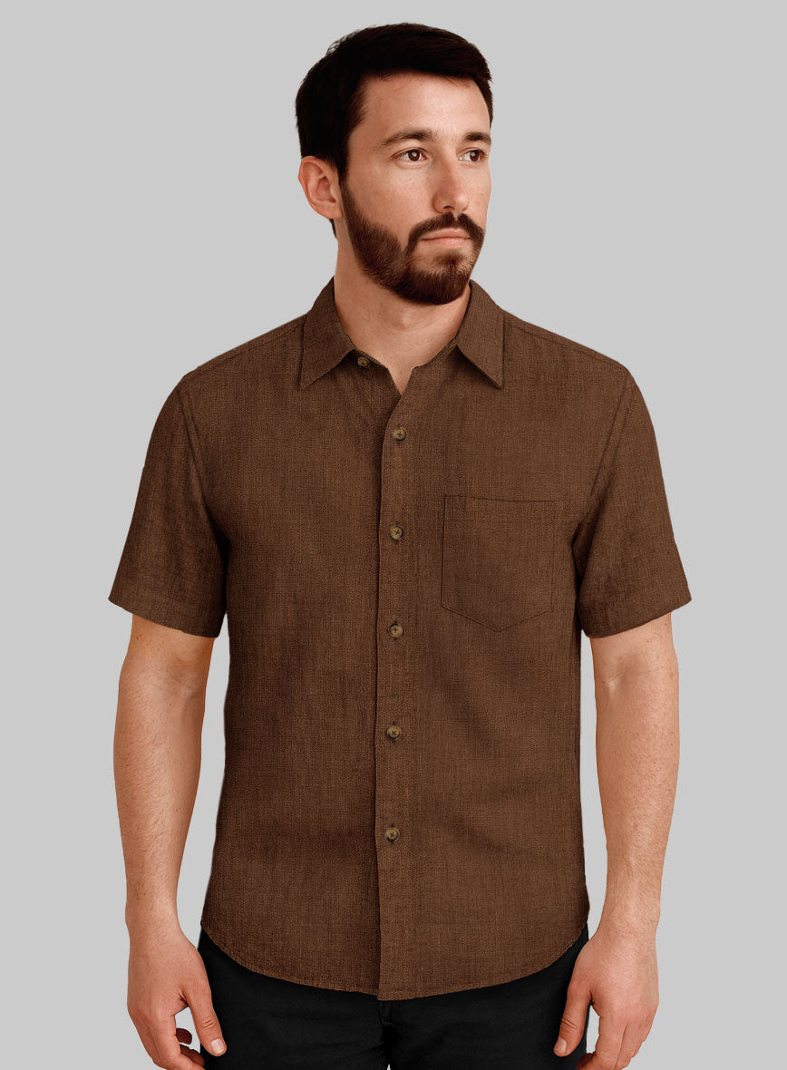 knee length dresses for ladies European Oak Brown Linen Shirt