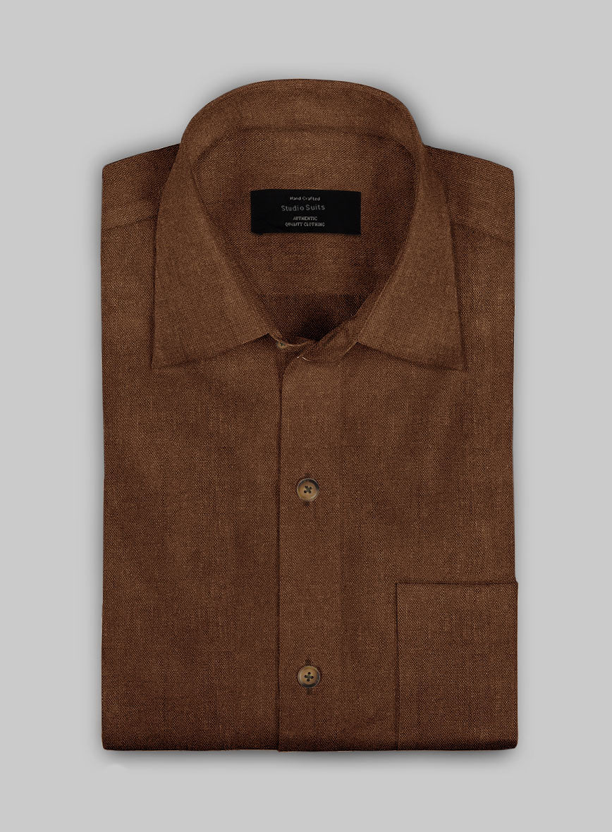 European Oak Brown Linen Shirt - StudioSuits