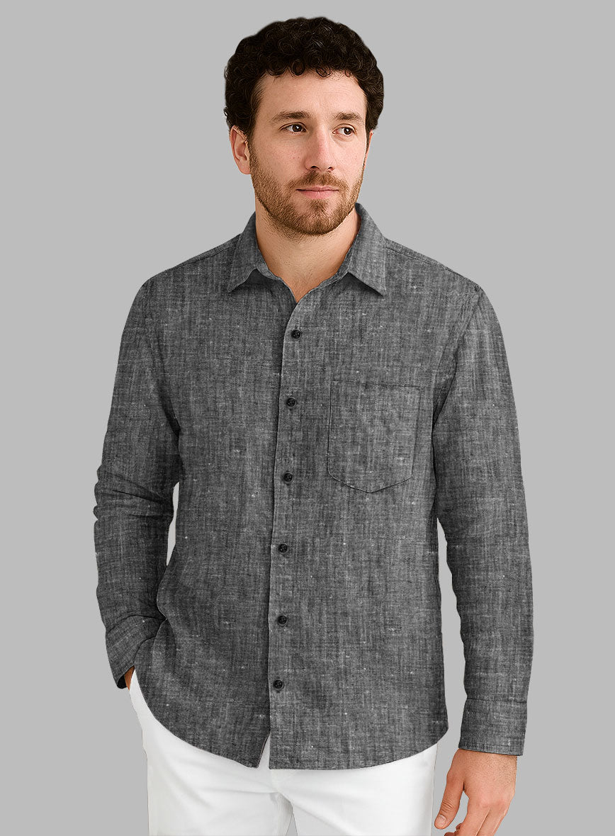 European Anchor Gray Linen Shirt - StudioSuits