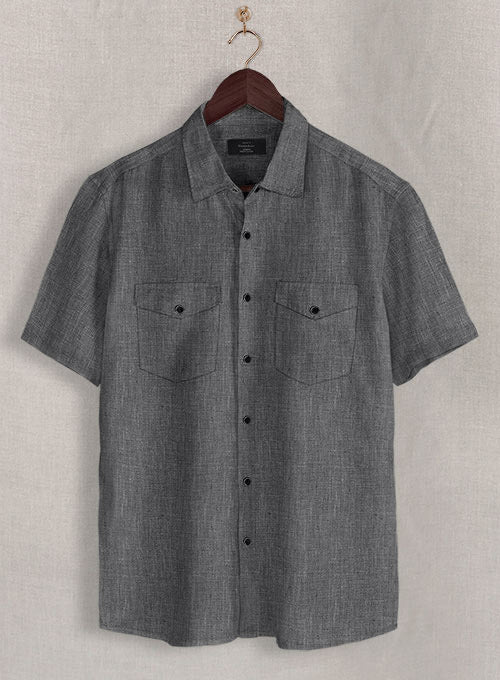 European Anchor Gray Linen Western Style Shirt - StudioSuits
