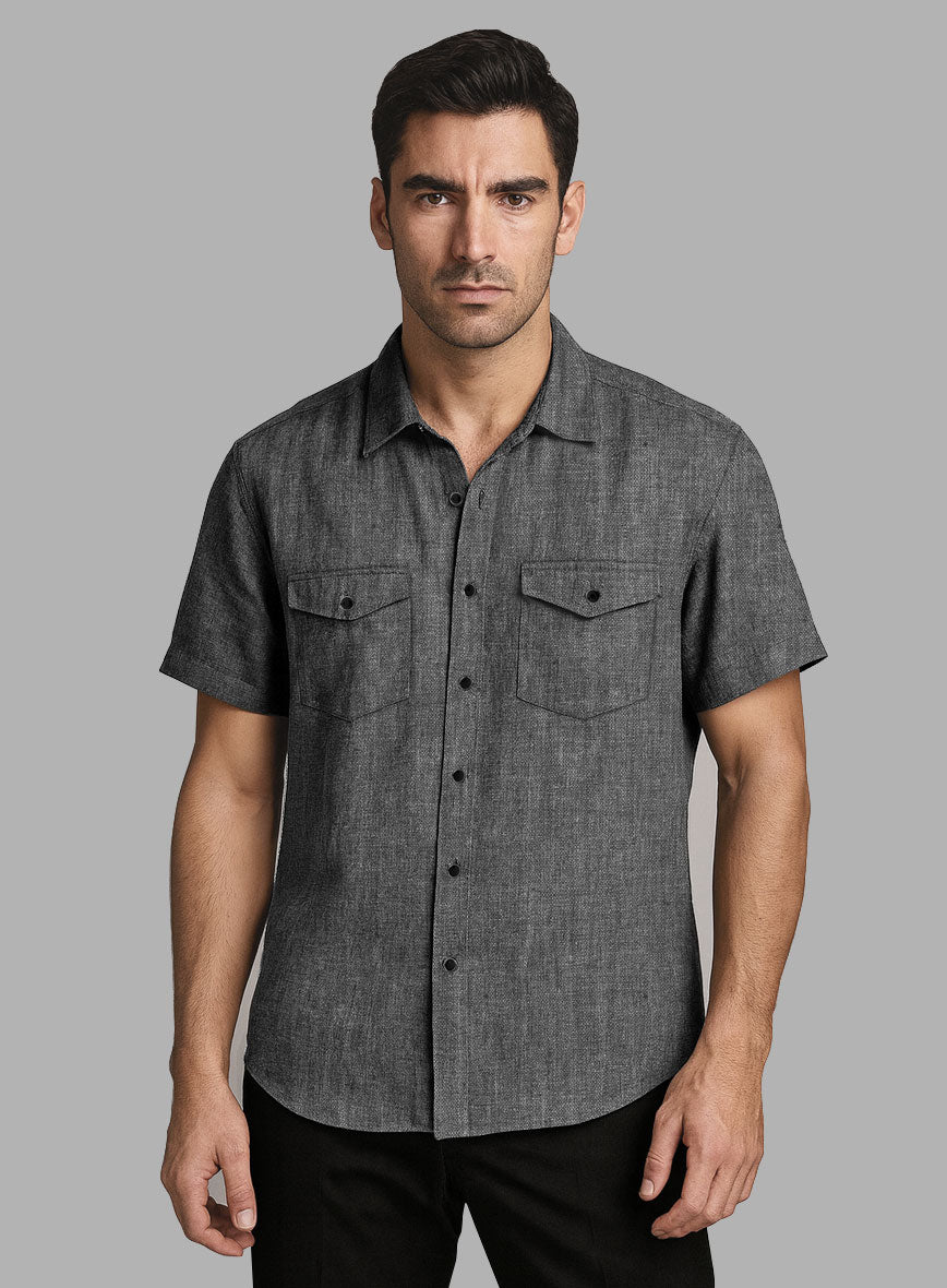 European Anchor Gray Linen Western Style Shirt - StudioSuits