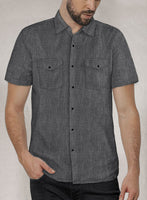European Anchor Gray Linen Western Style Shirt - StudioSuits