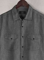 European Anchor Gray Linen Western Style Shirt - StudioSuits