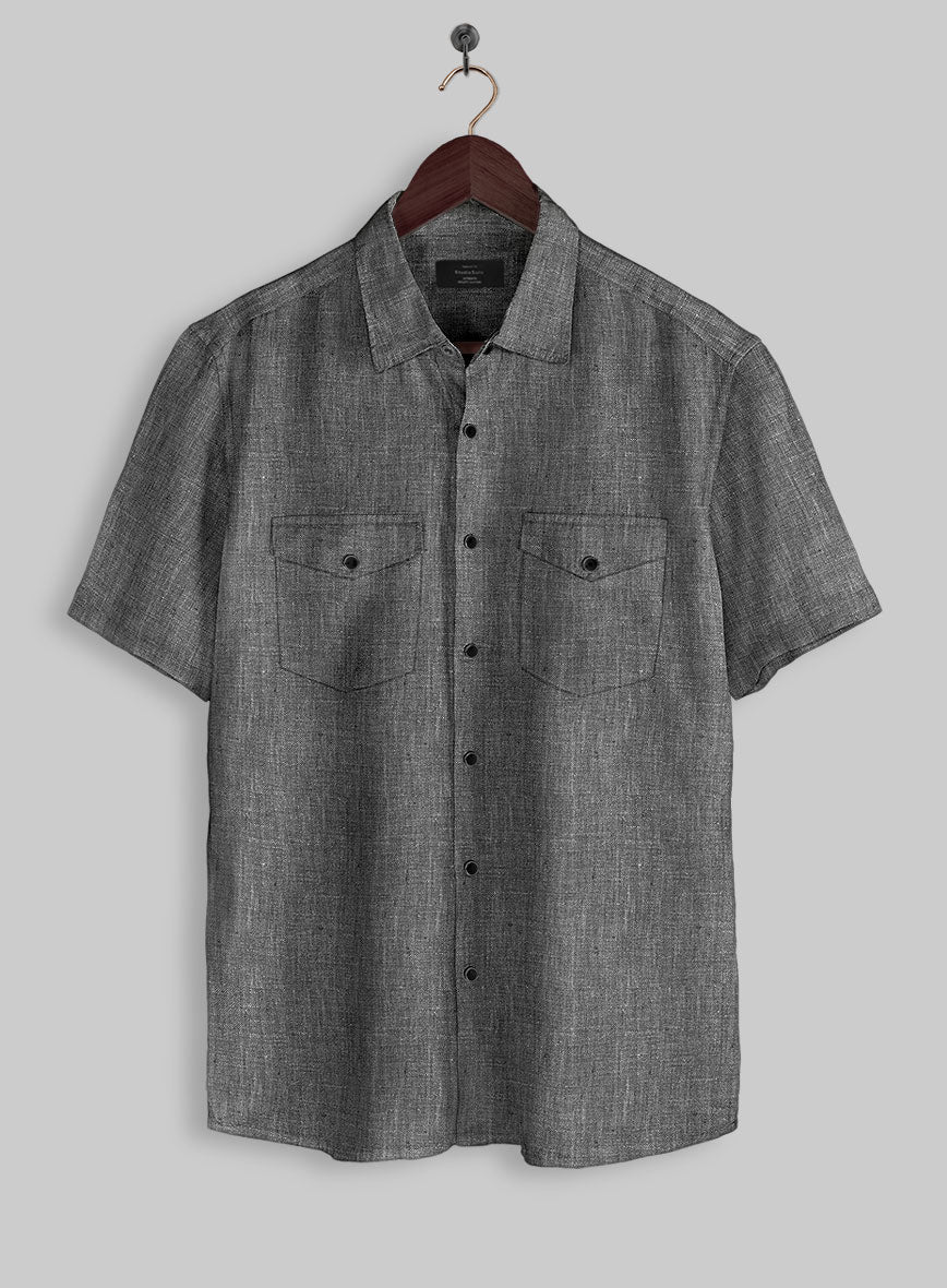 European Anchor Gray Linen Western Style Shirt - StudioSuits