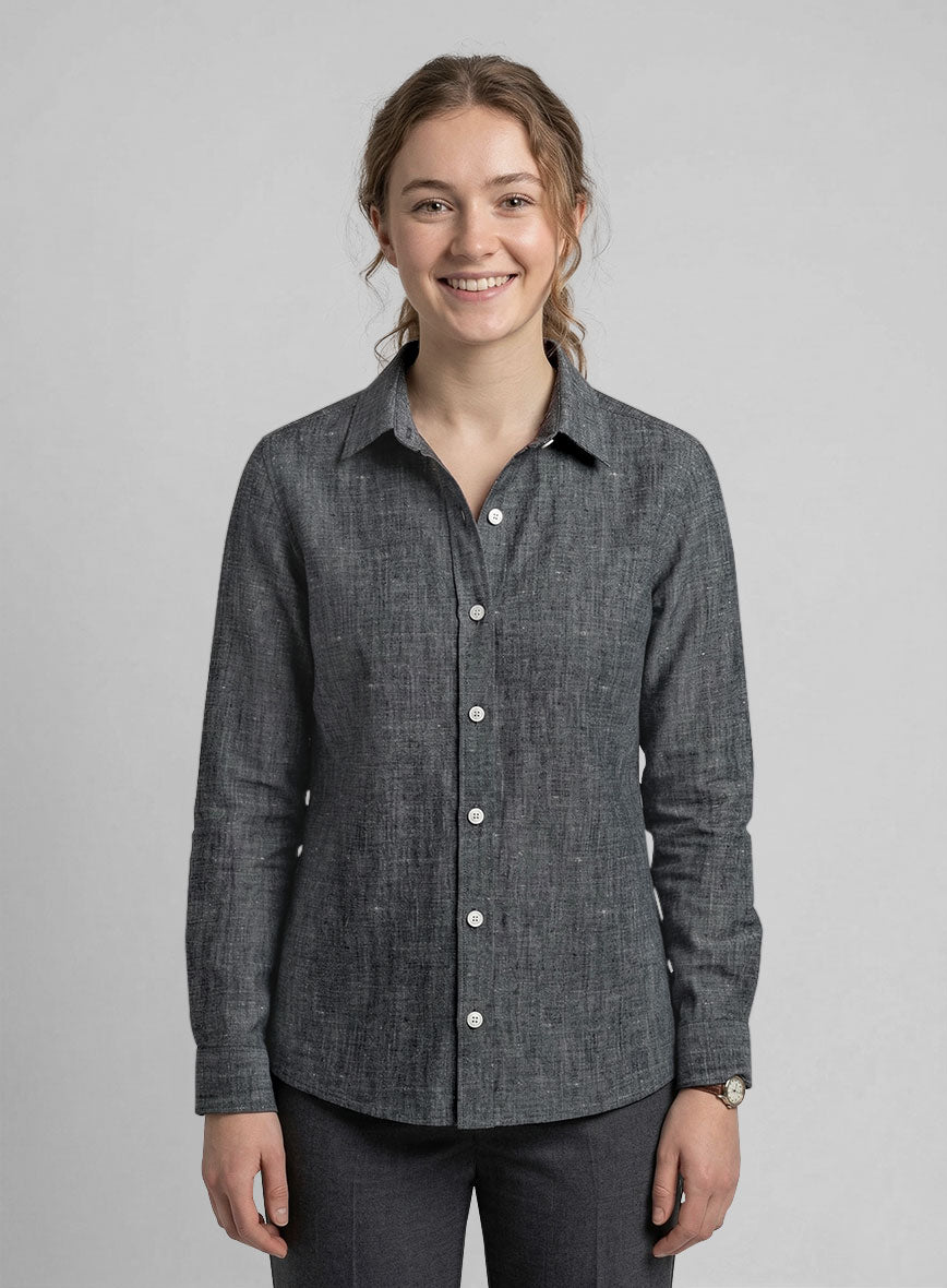 Women's European Ash Gray Linen Shirt - StudioSuits
