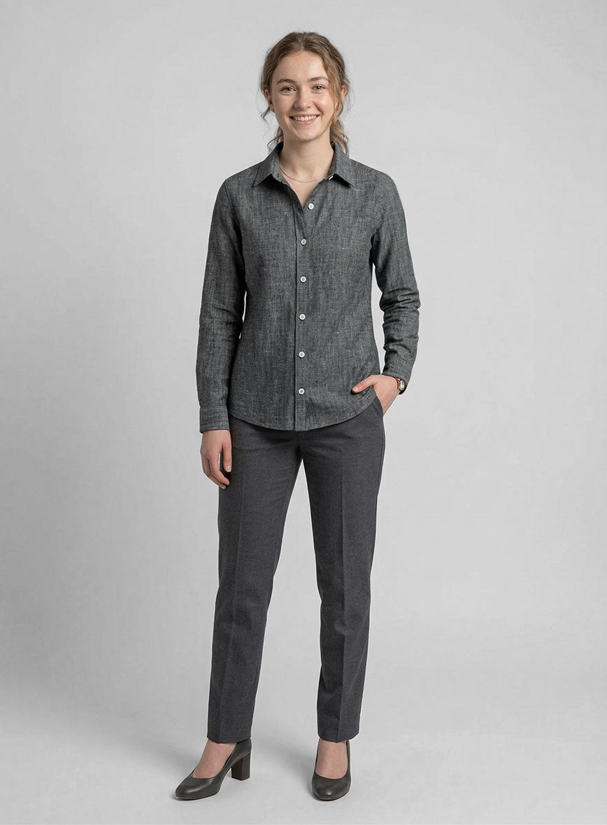 Women's European Ash Gray Linen Shirt - StudioSuits